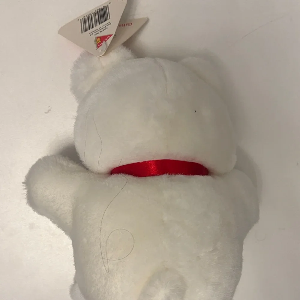 Adorable I LOVE MOM White Plush Bear with Red Bow